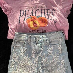 girls summer jeans and tee set size 8 denim lace shorts and farmhouse graphic